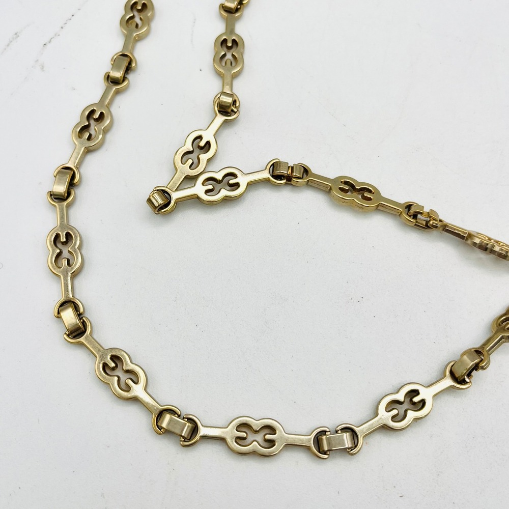 Vintage Gold Chain Belt Adjustable Open Link Logo Drop Charm 43 inch Necklace - Picture 3 of 7